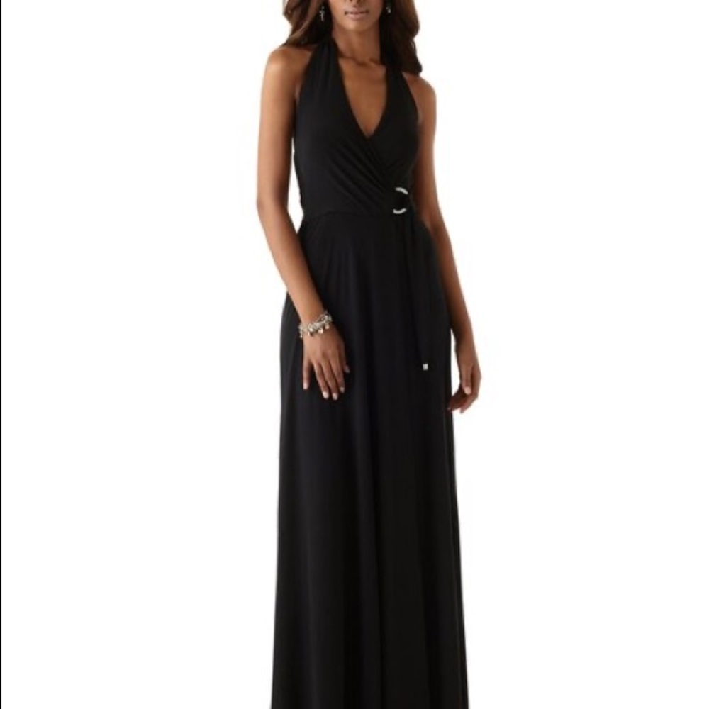 WHBM SURPLICE HALTER BLACK MAXI DRESS